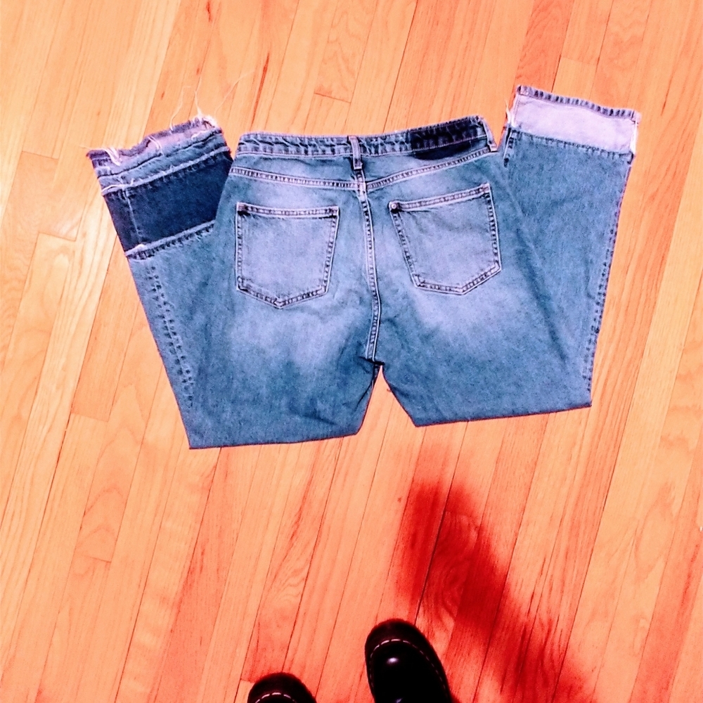 Straight Leg high waisted jeans w patchwork